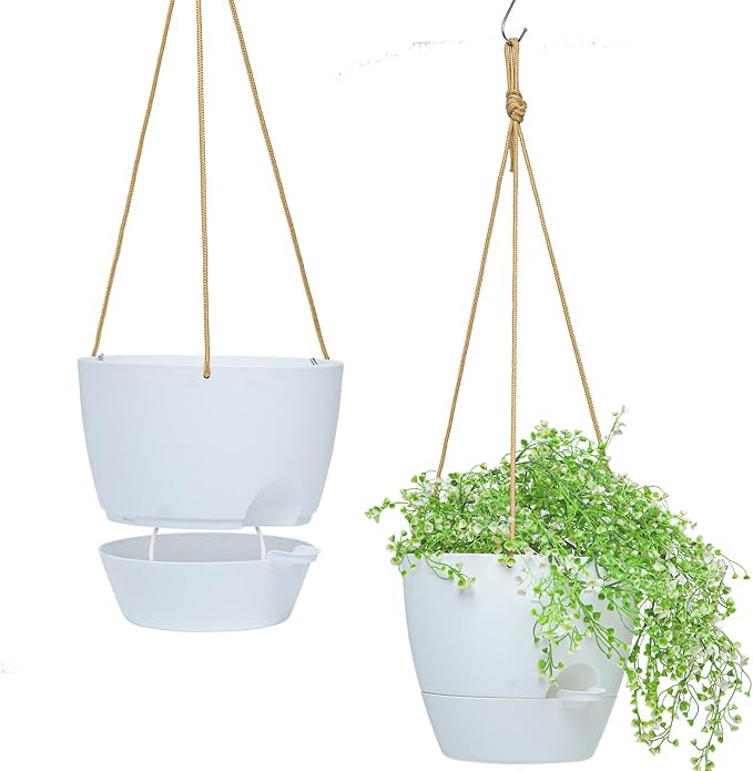 10 Inch Self Watering Hanging Pots, 2 Pack Hanging Planters by SwinDuck
