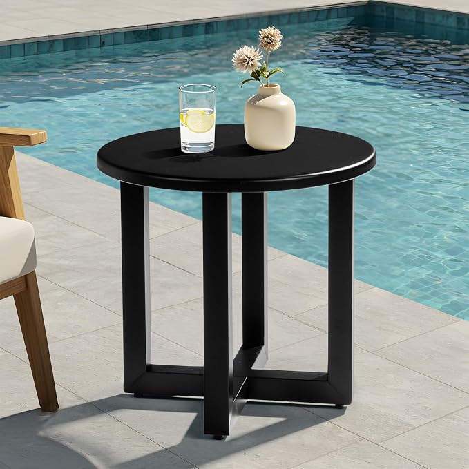 VINGLI Round Outdoor Side Table, Small Metal Outdoor Table Patio End Tables - Image 2