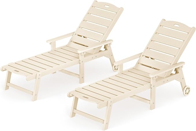 LUE BONA Outdoor Chaise Lounge Chairs Set of 2, HDPS Chaise Lounger, 5 - Image 8