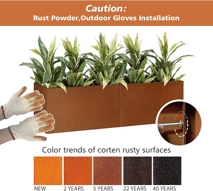 Corten Steel Corner Metal Planter Box L36 x W12 x D16 Rusted Garden Steel - Image 5