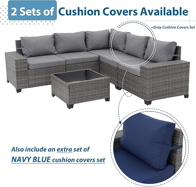 JOIVI 6 Pieces Outdoor Patio Furniture Set, Rattan Patio Sectional Sofa - Image 4