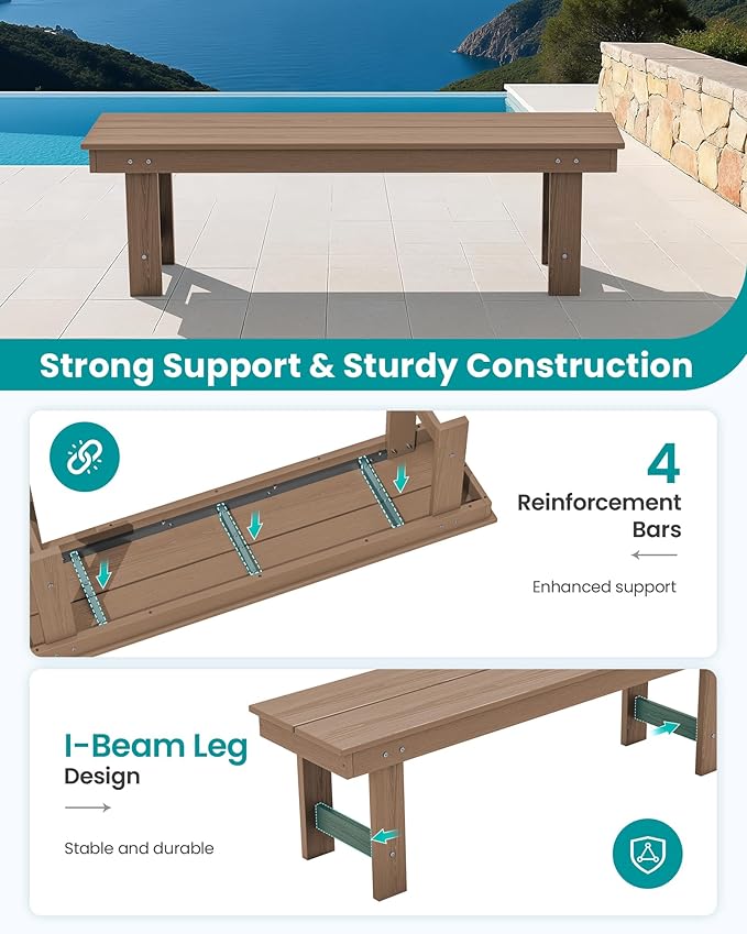 SERWALL 2-Person Outdoor Bench Backless, HDPE Outdoor Benches Weatherproof - Image 5