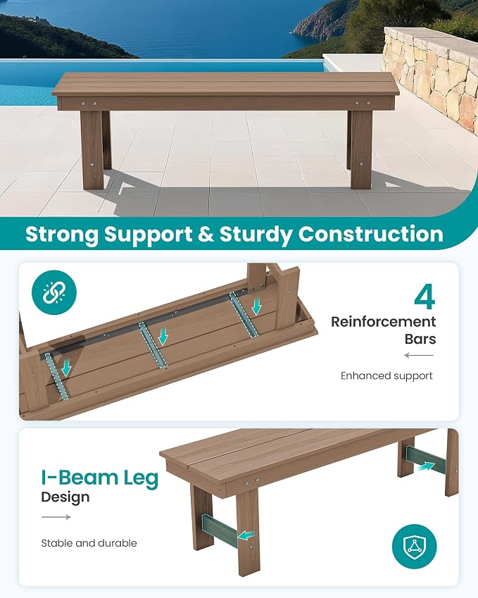 SERWALL 2-Person Outdoor Bench Backless, HDPE Outdoor Benches Weatherproof - Image 5