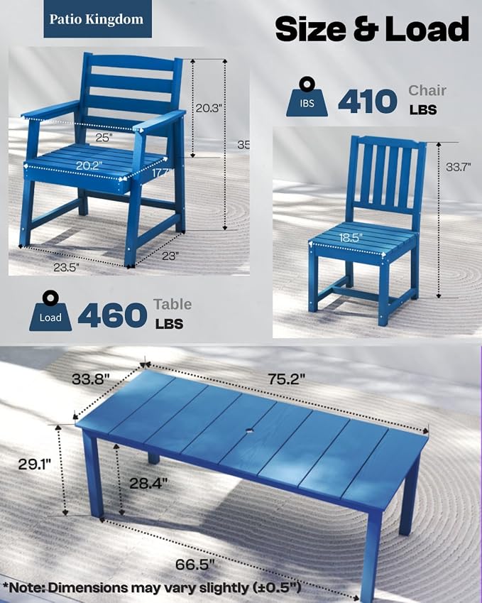 5-Piece Navy Blue Outdoor Dining Set - Image 3