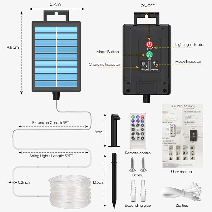 ICRGB Solar Rope Lights Outdoor, 39FT 100 LED Solar Rope Lights, IP67 Waterproof - Image 7