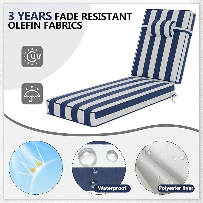 80 x 26 x 4 Inch Olefin Chaise Lounge Cushions, Lounge Chair Cushions - Image 4