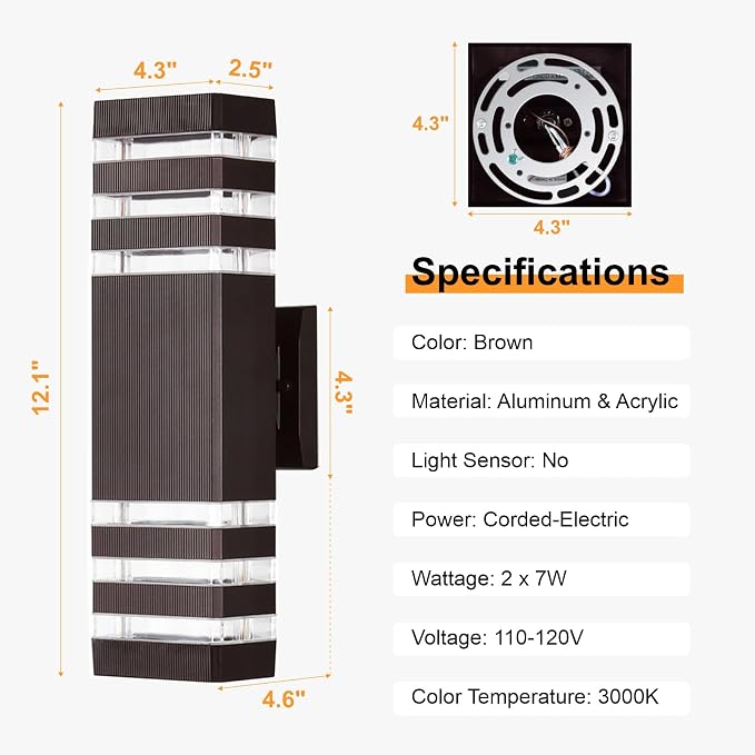 DASTOR Up and Down Outdoor Wall Lights, 3-Layer Brown Modern Outdoor Lights - Image 5