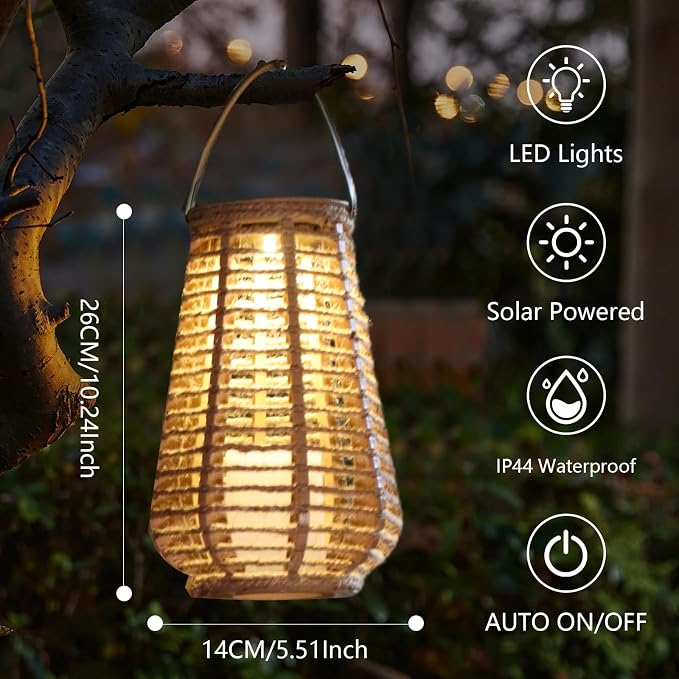 2 Pack Solar Lanterns Outdoor Waterproof, Imitation Candle Lantern in Bohemian - Image 2