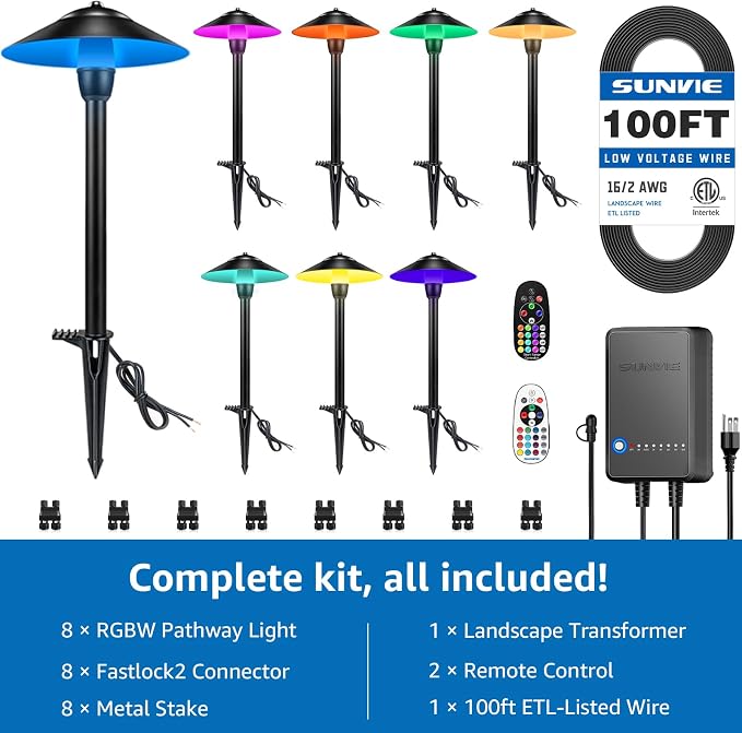 SUNVIE All-in-One RGBW Landscape Lighting Kit, 8 Pack Color Changing Low - Image 6