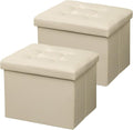 AmasSmile Storage Ottoman Folding Foot Rest Stool, Leather Footstool Bench by AmasSmile