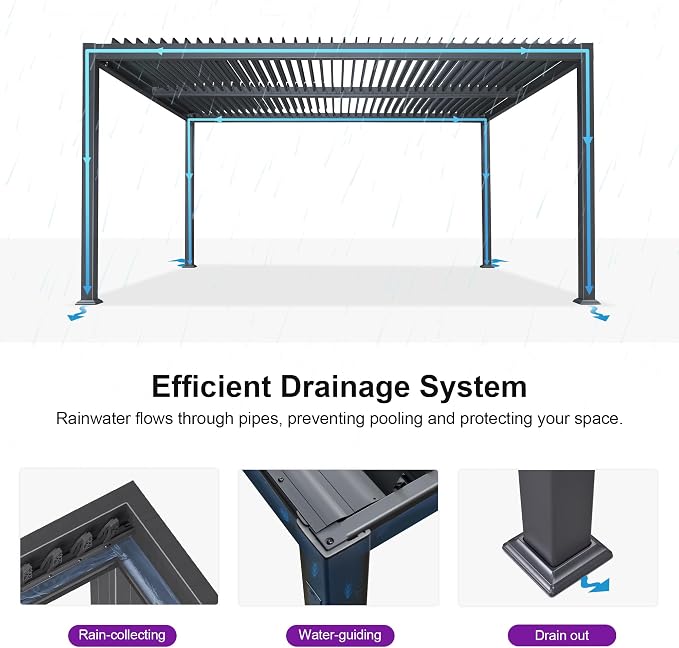PURPLE LEAF Louvered Pergola 13' x 15' Aluminum Outdoor Pergola - Image 7
