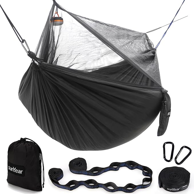 Sunyear Hammock Camping with Rain Fly Tarp and Net, Portable Camping Hammock by SleepSafeSwingFree