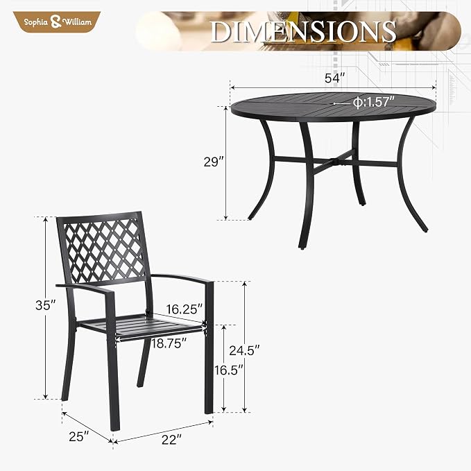 Sophia & William Round Patio Table and Chairs Set, Outdoor Dining Set - Image 7