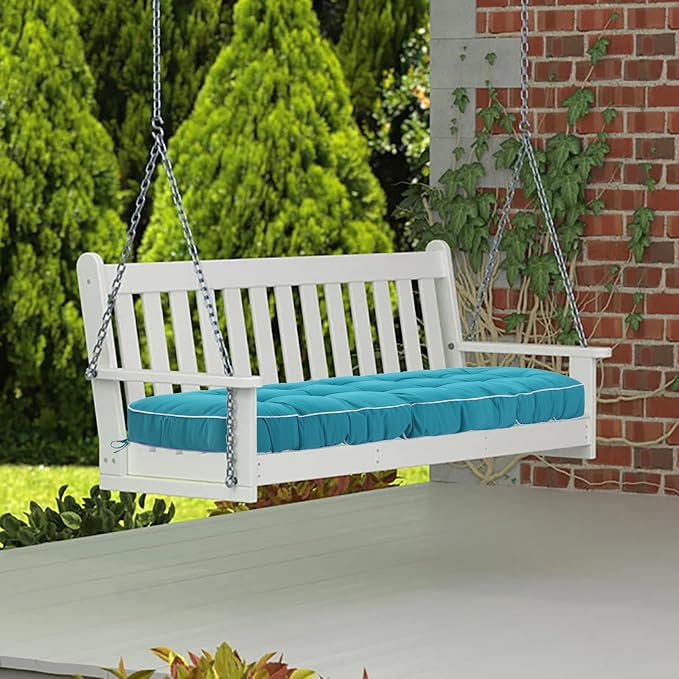 3 Seat 57 Inches Outdoor Porch Swing Cushions, Water-Resistant Tufted Patio - Image 2
