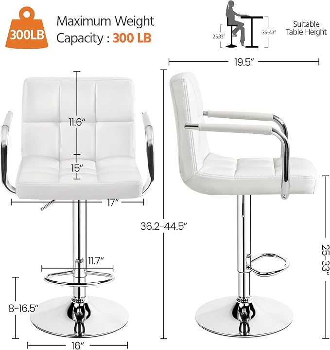 Yaheetech Bar Stools, PU Leather Adjustable Swivel Barstools, Hydraulic Kitchen - Image 3