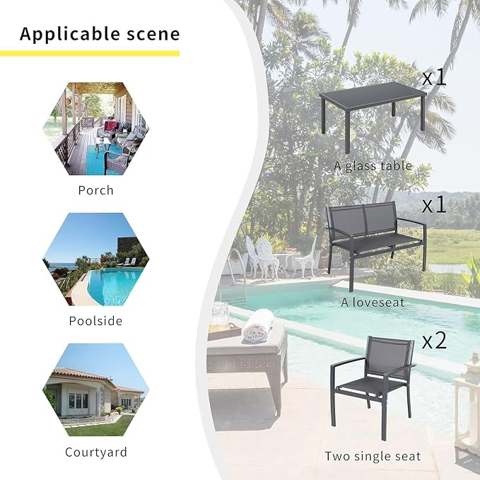 Shintenchi 4 Pieces Patio Furniture Set All Weather Textile Fabric Outdoor - Image 4