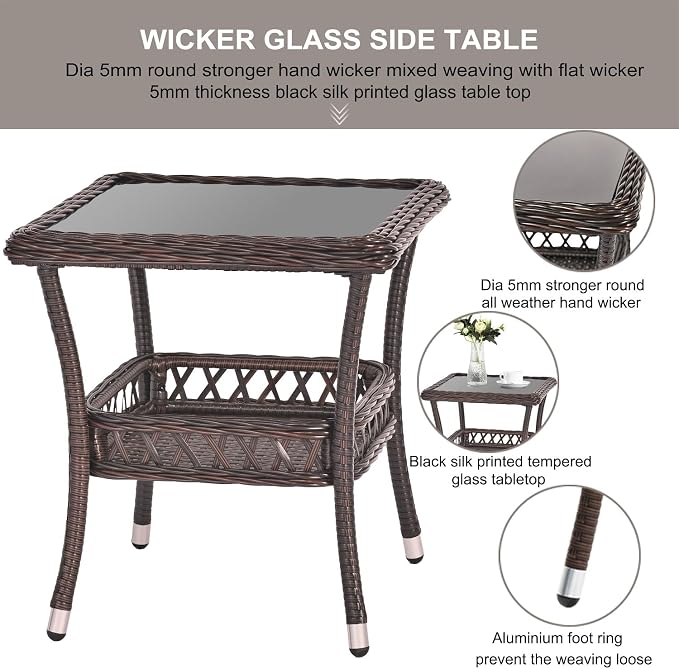 Outdoor Side Table Patio Wicker Coffee Table Outdoor End Table Rattan Bistro - Image 6