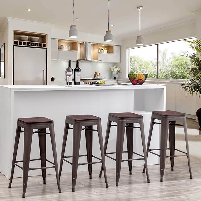 Alunaune 26" Metal Counter Height Bar Stools Set of 4 Backless Stackable - Image 9