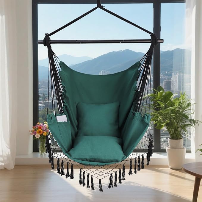 Hammock Chair Hanging Rope Swing Chair, Max 450 Lbs, Large Hanging Chair - Image 7