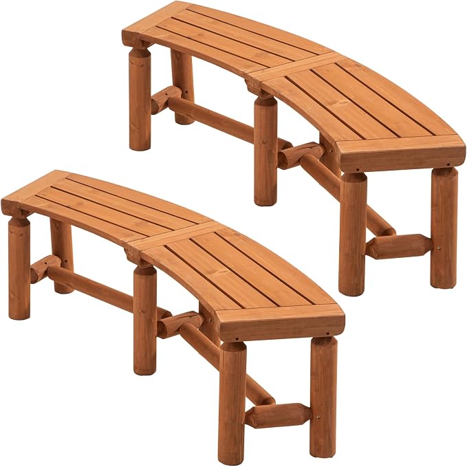 FORTUNO Outdoor Wooden Curved Backless Porch Bench Rustic Style Cedar/Fir Wood by FORTUNO