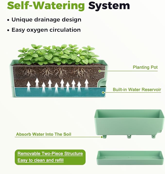 2 Pack Self Watering Pots for Indoor Plants 17 Inches Window Boxes Planters - Image 4