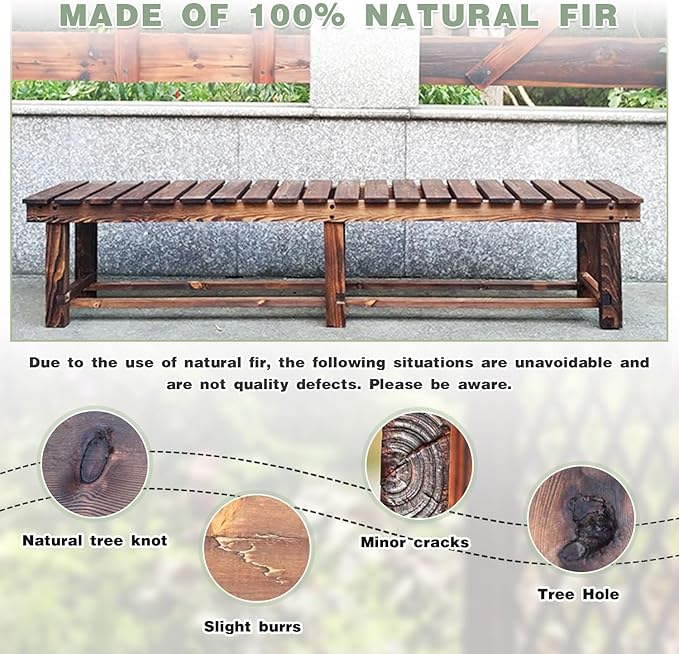 Outdoor Garden Bench, 3-Person Wood Patio Bench Weatherproof Outdoor Backless - Image 7