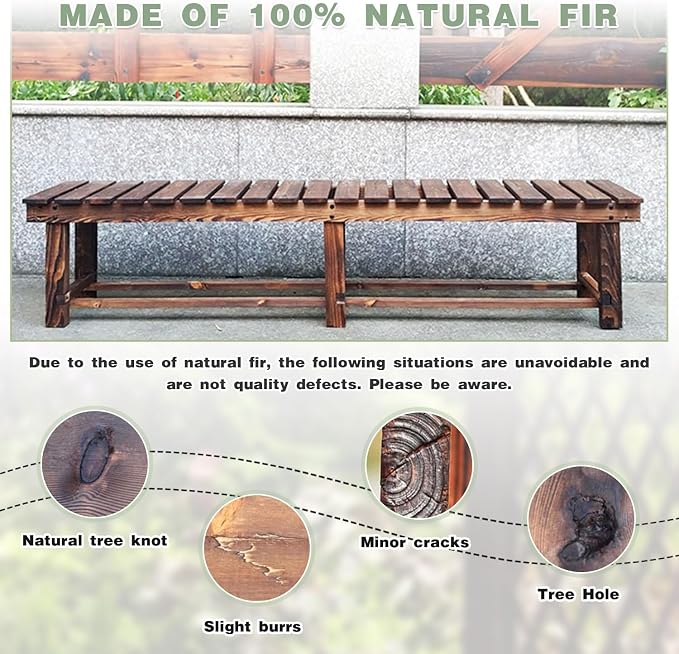 Outdoor Garden Bench, 3-Person Wood Patio Bench Weatherproof Outdoor Backless - Image 7