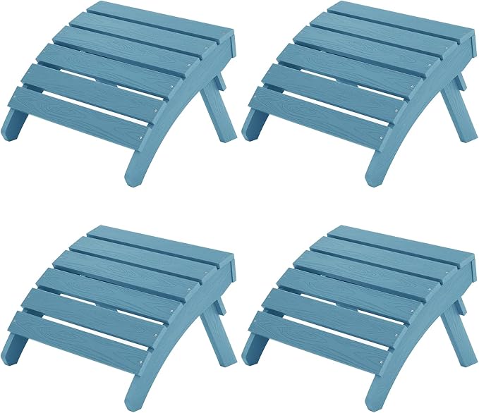 MXIMU Folding Adirondack Ottoman Set of 4: HIPS Plastic Outdoor Footrest Easy by MXIMU