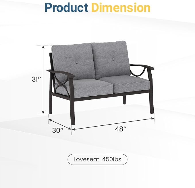 RoyalCraft Patio Loveseat, All-Weather Outdoor 2 Seats Sofa Couch, Khaki Metal - Image 2