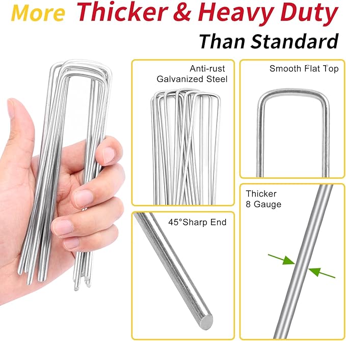 HongWay 120 Pack 6 Inch Landscape Staples, 8 Gauge Garden Stakes Heavy Duty - Image 3