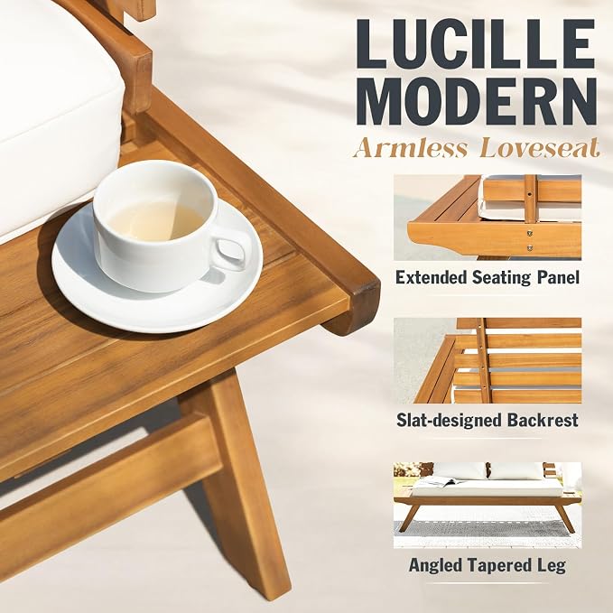 Idzo Lucille Updated 800lbs Capacity Acacia Patio Loveseat, FSC Certified 2 - Image 4