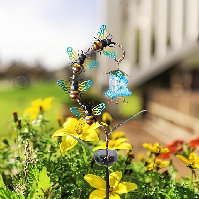 Bshine Solar Flower Outdoor Waterproof Bee Lights, Valentine's Day Garden - Image 6
