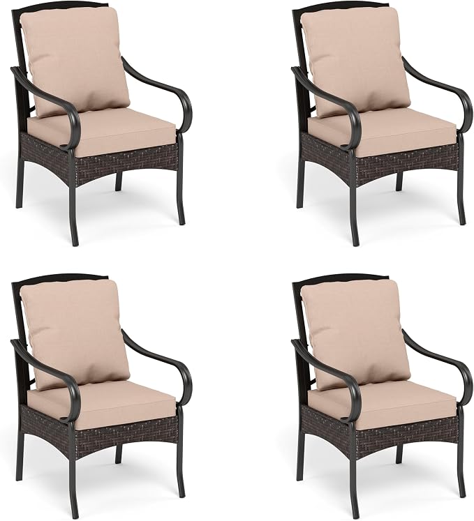 PHI VILLA Outdoor Dining Chairs Set of 4, Heavy Duty Outdoor Metal Wicker by PHIVILLAThepioneerofcomfortablehouseholdsupplies