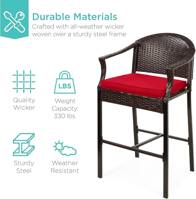 Best Choice Products 3-Piece Patio Bar Table Set, Outdoor Wicker Bar Height - Image 3