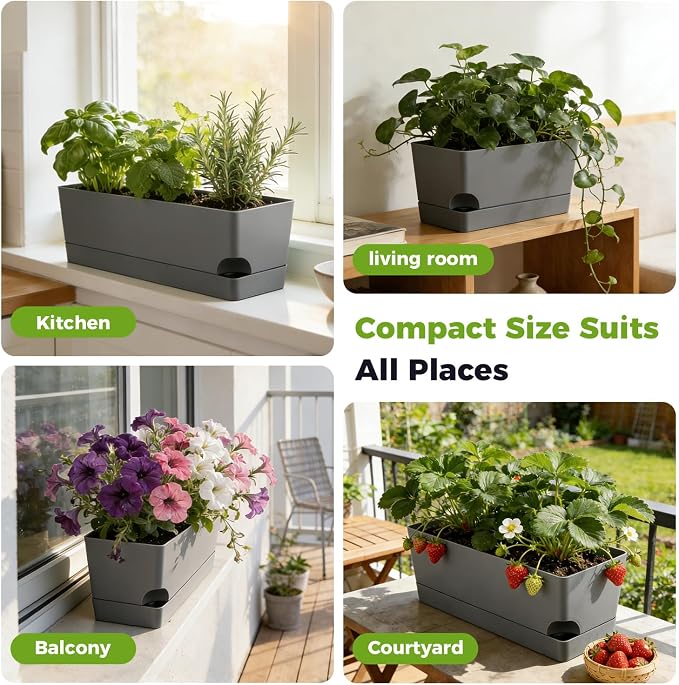 4 Pack Self Watering Pots for Indoor Plants 17 Inches Window Boxes Planters - Image 8