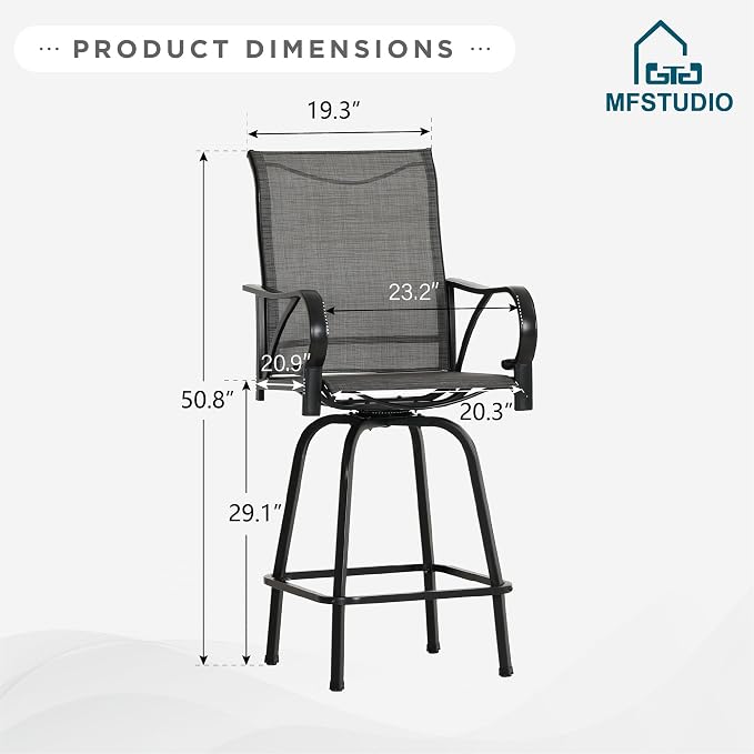 MFSTUDIO Outdoor Bar Stools Set of 2, Swivel Bar Height Patio Chairs Outdoor - Image 8