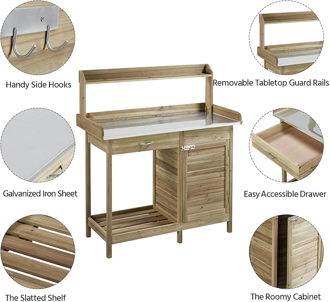 Yaheetech Outdoor Potting Bench Table, Garden Work Bench w/Metal Tabletop Work - Image 4