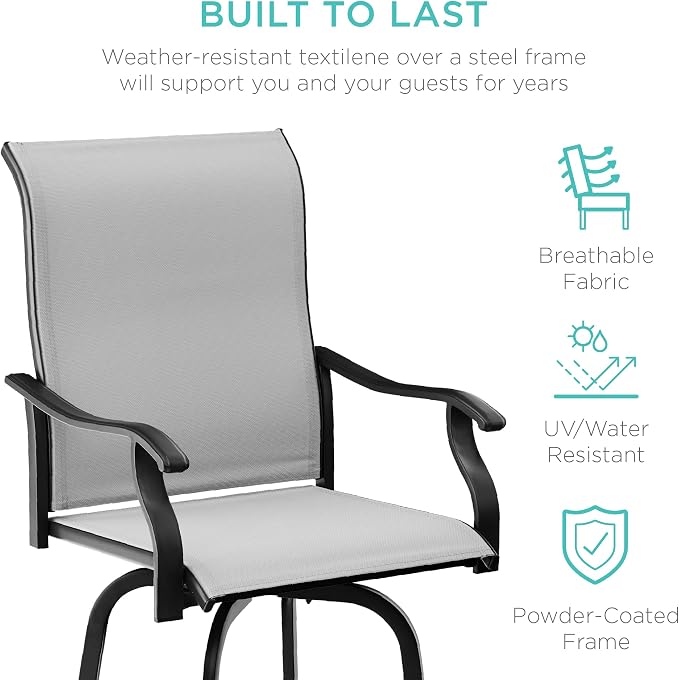 Best Choice Products Set of 2 Swivel Barstools, Bar Height Outdoor Chairs - Image 5