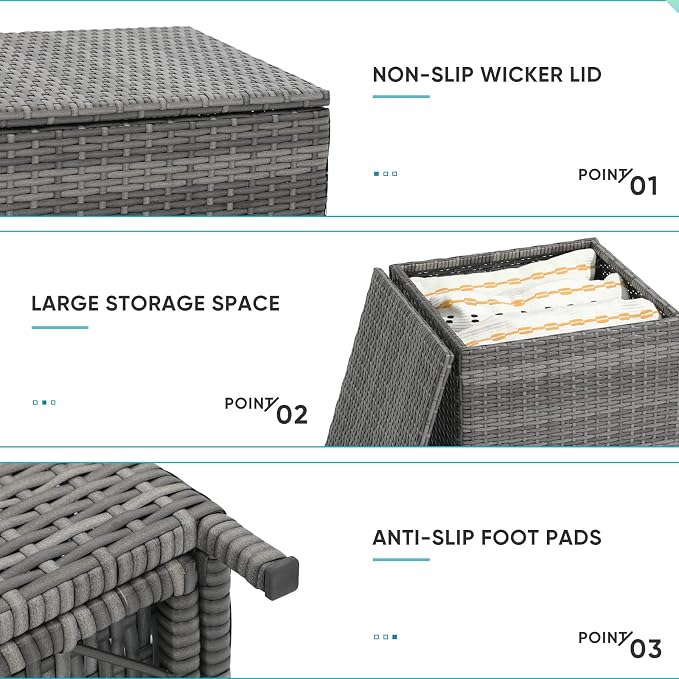 Verano Garden Outdoor Wicker Side Table Set of 2, Small Storage Rattan Wicker - Image 5