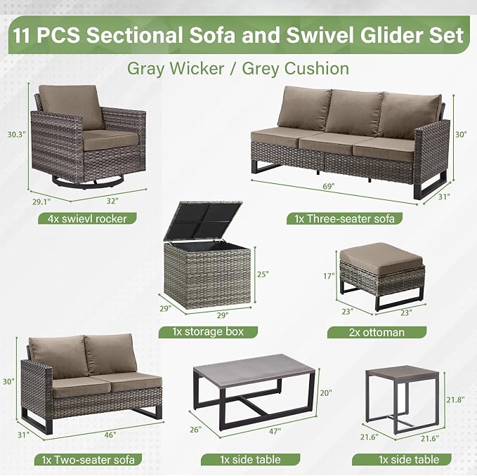 Belord Spacious 11 Pieces Patio Conversation Set - Image 2