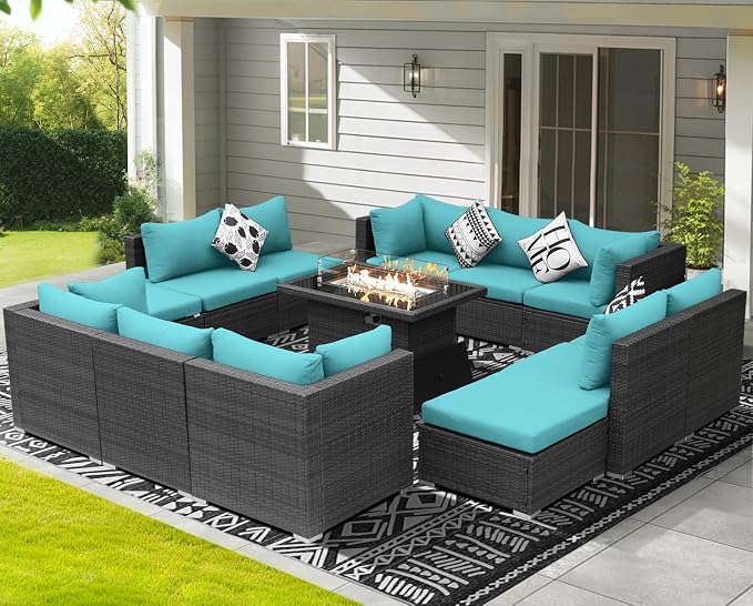 NICESOUL 13 Piece Patio Furniture w/Fireplace, Elegant Outdoor Seating w/Firepit - Image 3
