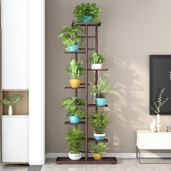 LINZINAR Plant Stand Indoor Outdoor Metal 8 Tier 9 Potted Multiple Flower Pot - Image 3