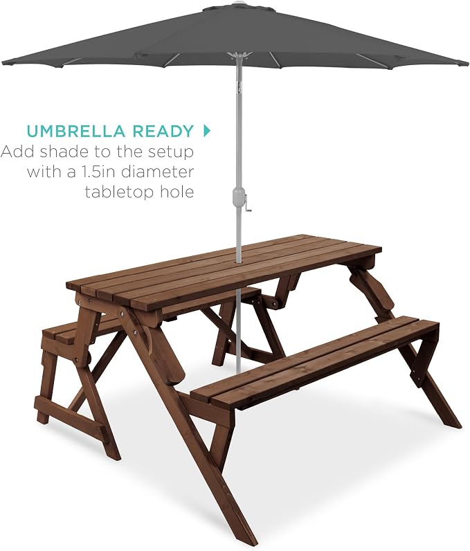 Best Choice Products 2-in-1 Transforming Interchangeable Outdoor Wooden Picnic - Image 6