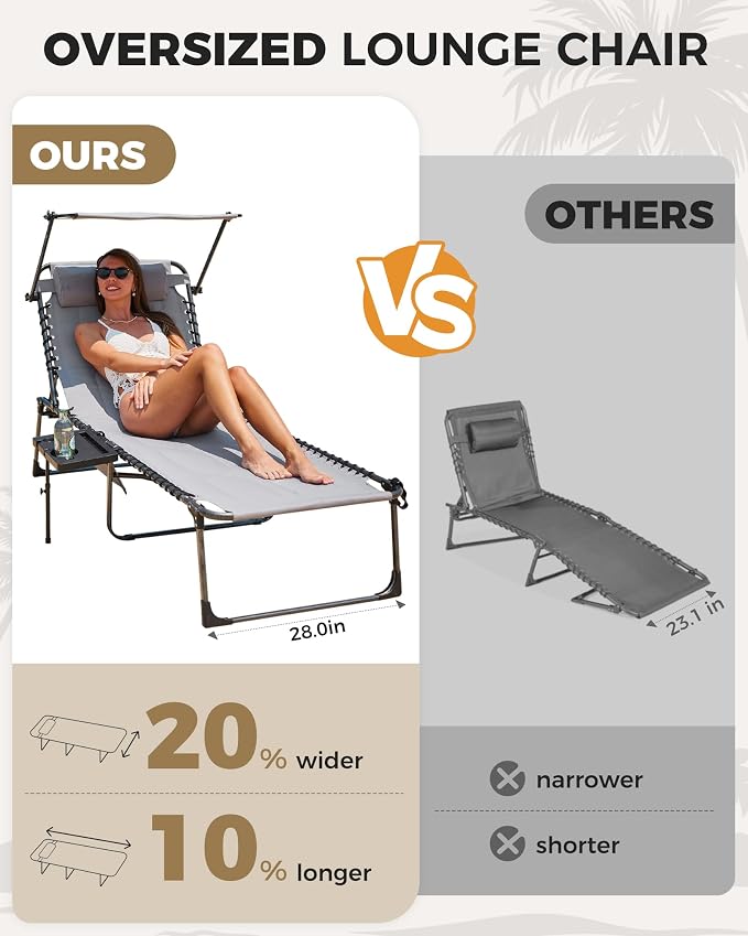 KingCamp Oversized Padded Chase Lounge Chairs, Extra-Wide Folding Tanning Chair - Image 3