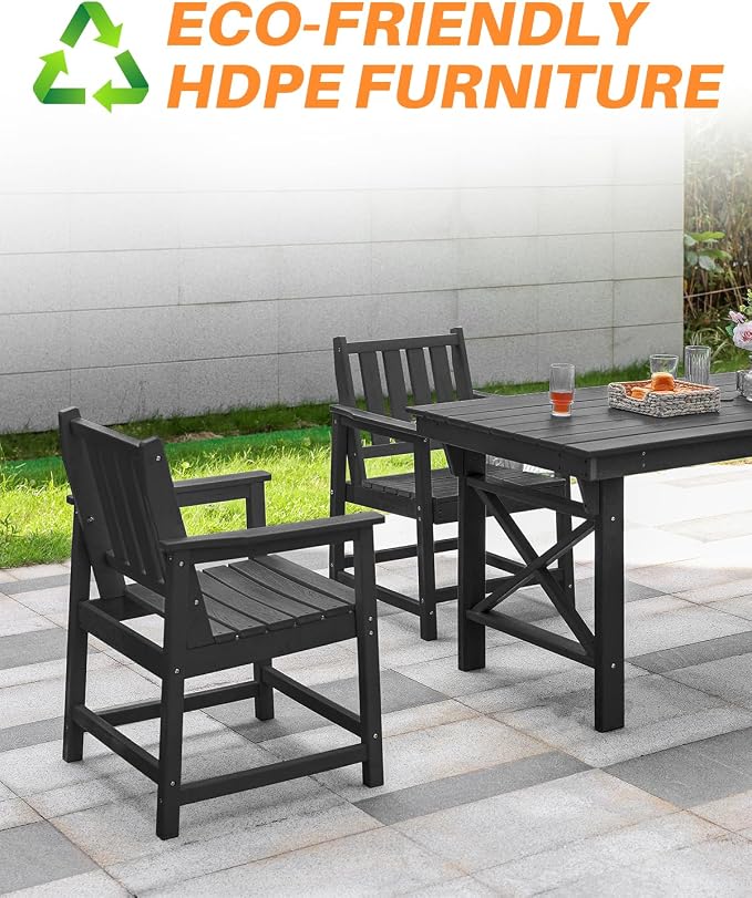 Patio Dining Chair Set of 2, HDPE Outdoor Dining Chair, Ergonomic HDPE Dining - Image 8