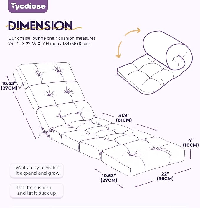 All Weather Chaise Lounge Cushions Outdoor 74.4 x 22 x 4 Inches Lounge Chair - Image 3