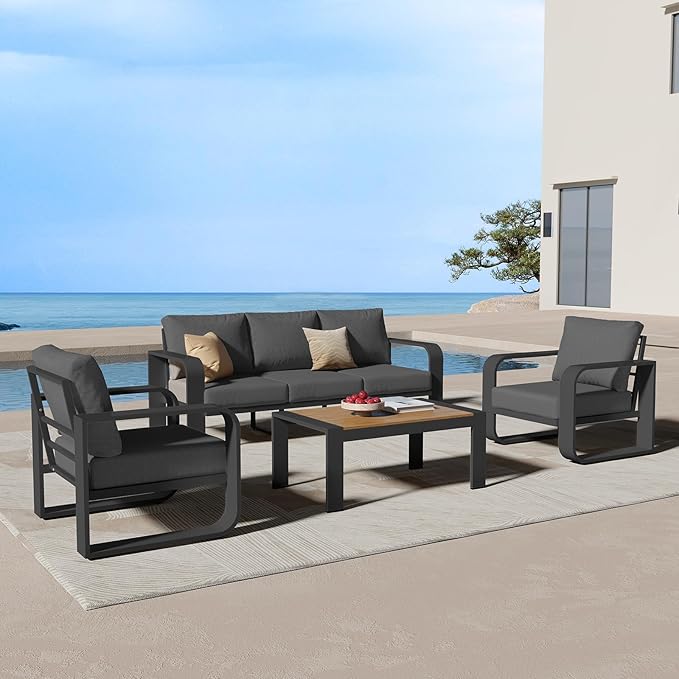 Aluminum Outdoor Patio Furniture Set, 4 Piece Oversized Patio Conversation Sets by Oasbira