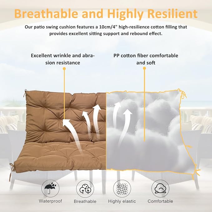 Swing Replacement Cushions for Outdoor: 2-3 Seater Waterproof Porch Bench - Image 4