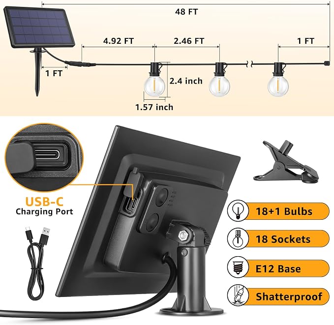 Mlambert 48Ft Solar String Lights, Outdoor Waterproof Patio Lights - Image 7