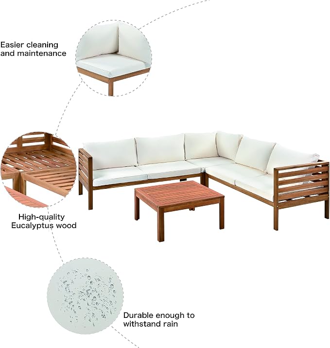 Outdoor Eucalyptus Wood 4 Piece Sectional Sofa Set - Image 5